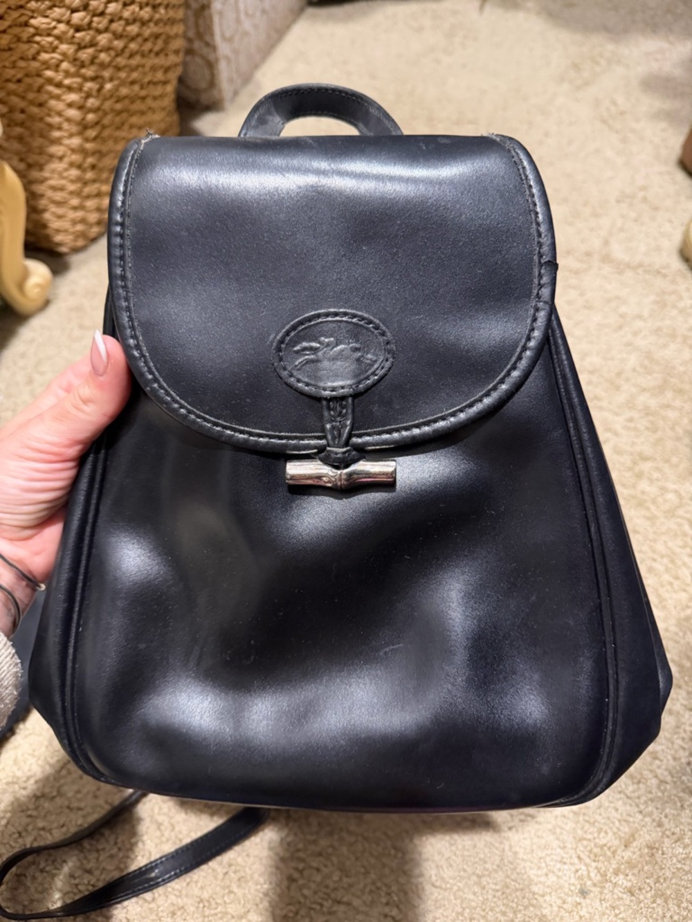 Longchamp Black Leather Mini Backpack